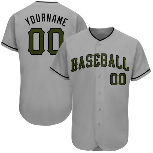 Custom Gray Olive-Black Authentic Memorial Day Baseball Jersey - Main View