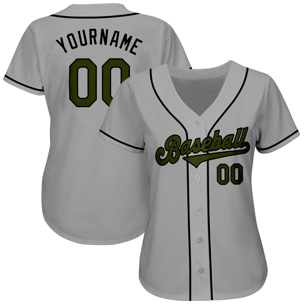 Custom Gray Olive-Black Authentic Memorial Day Baseball Jersey view 2