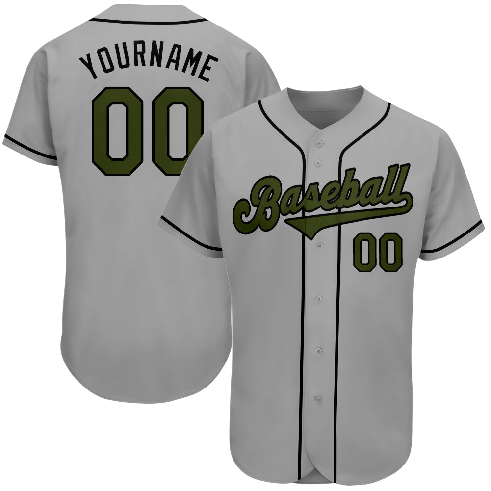 Custom Gray Olive-Black Authentic Memorial Day Baseball Jersey - Main View