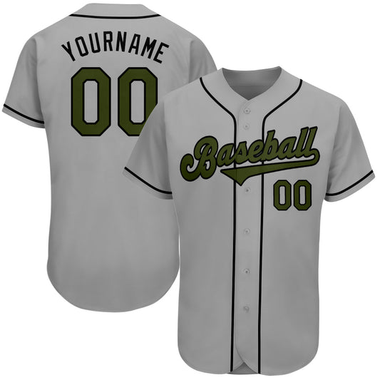 Custom Gray Olive-Black Authentic Memorial Day Baseball Jersey - Main View
