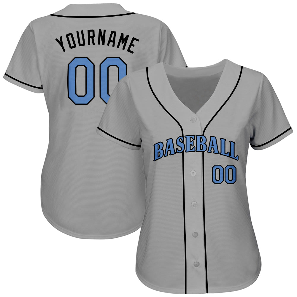 Custom Gray Light Blue-Black Authentic Father's Day Baseball Jersey view 2