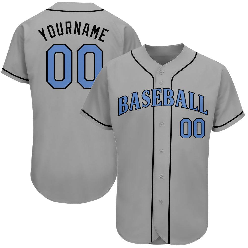 Custom Gray Light Blue-Black Authentic Father's Day Baseball Jersey - Main View
