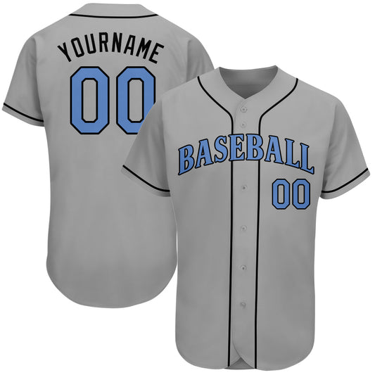 Custom Gray Light Blue-Black Authentic Father's Day Baseball Jersey - Main View