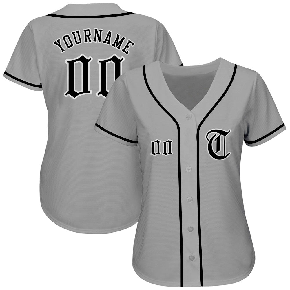 Custom Gray Black-White Authentic Baseball Jersey view 2