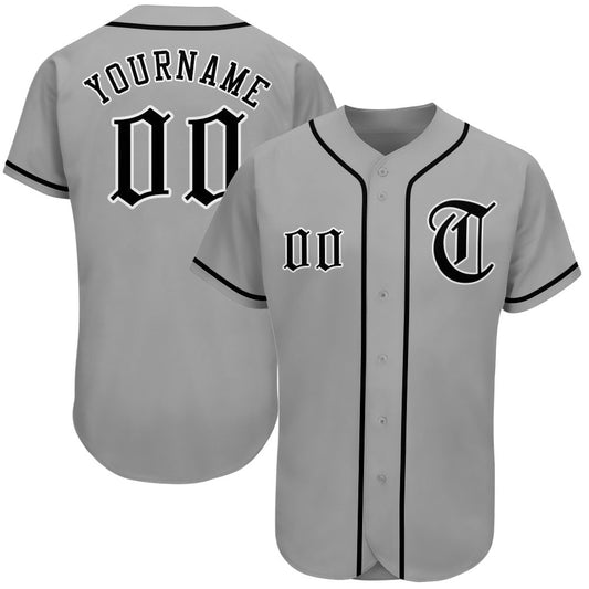 Custom Gray Black-White Authentic Baseball Jersey - Main View