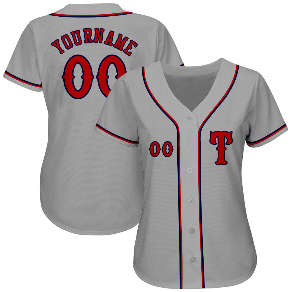 Custom Gray Red-Navy Authentic Baseball Jersey view 2