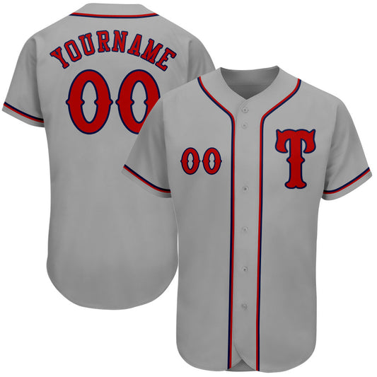 Custom Gray Red-Navy Authentic Baseball Jersey - Main View