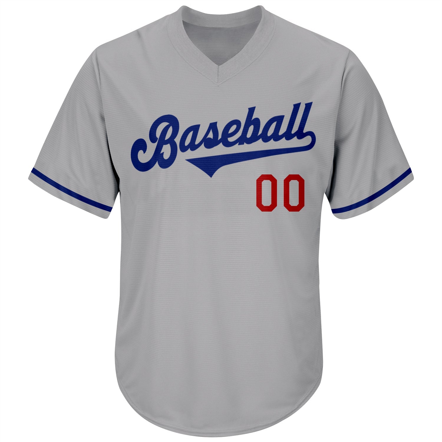 Custom Gray Royal-Red Authentic Throwback Rib-Knit Baseball Jersey Shirt view 2