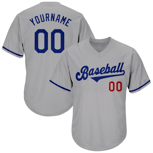 Custom Gray Royal-Red Authentic Throwback Rib-Knit Baseball Jersey Shirt - Main View
