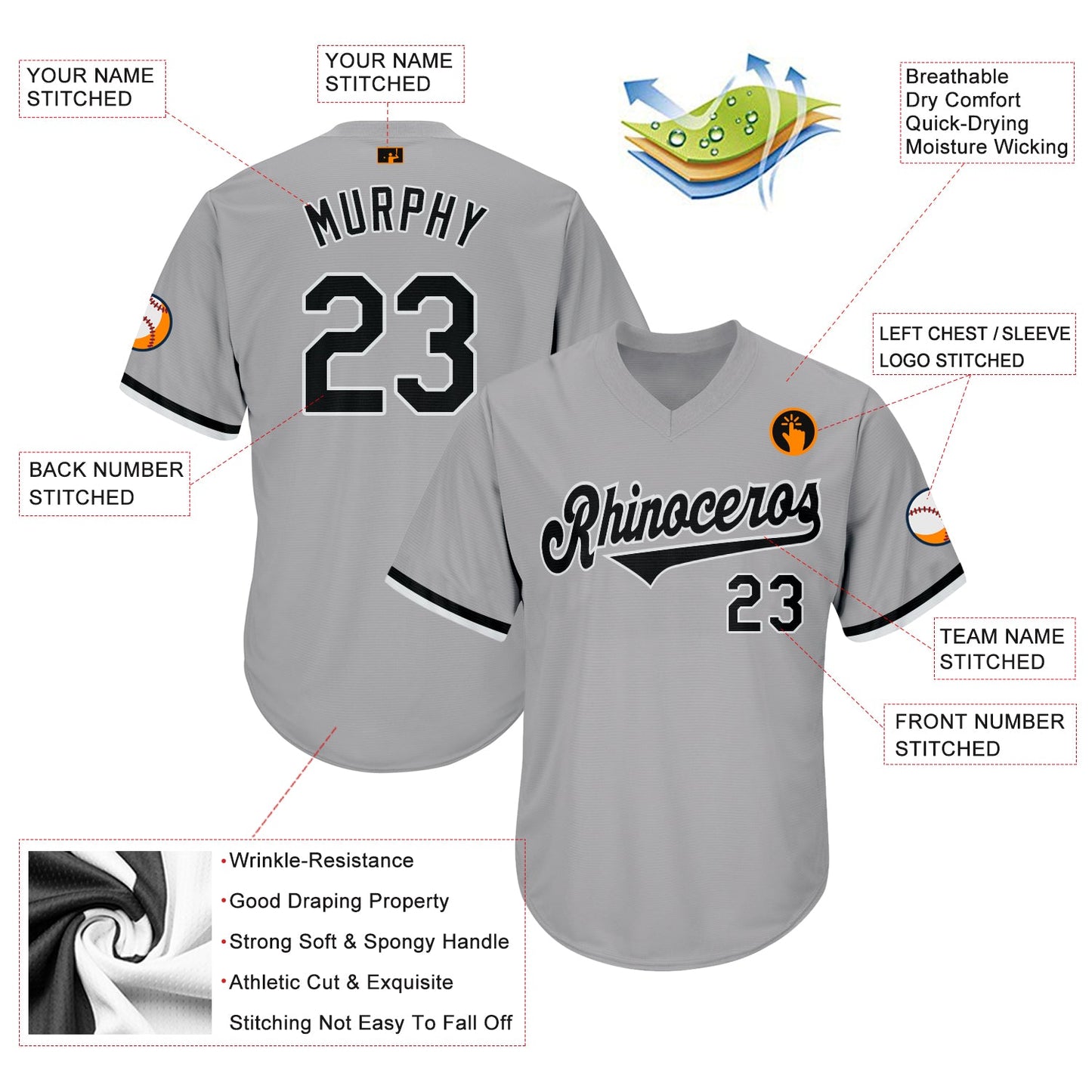 Custom Gray Black-White Authentic Throwback Rib-Knit Baseball Jersey Shirt view 4