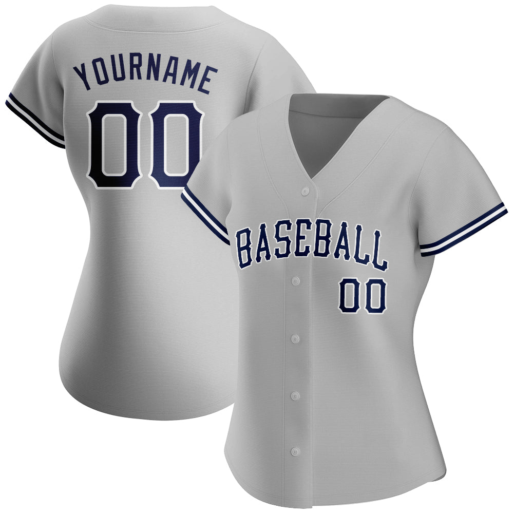Custom Gray Navy-White Authentic Baseball Jersey view 3