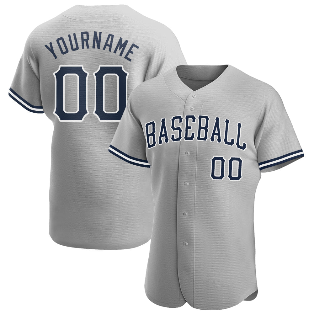 Custom Gray Navy-White Authentic Baseball Jersey - Main View