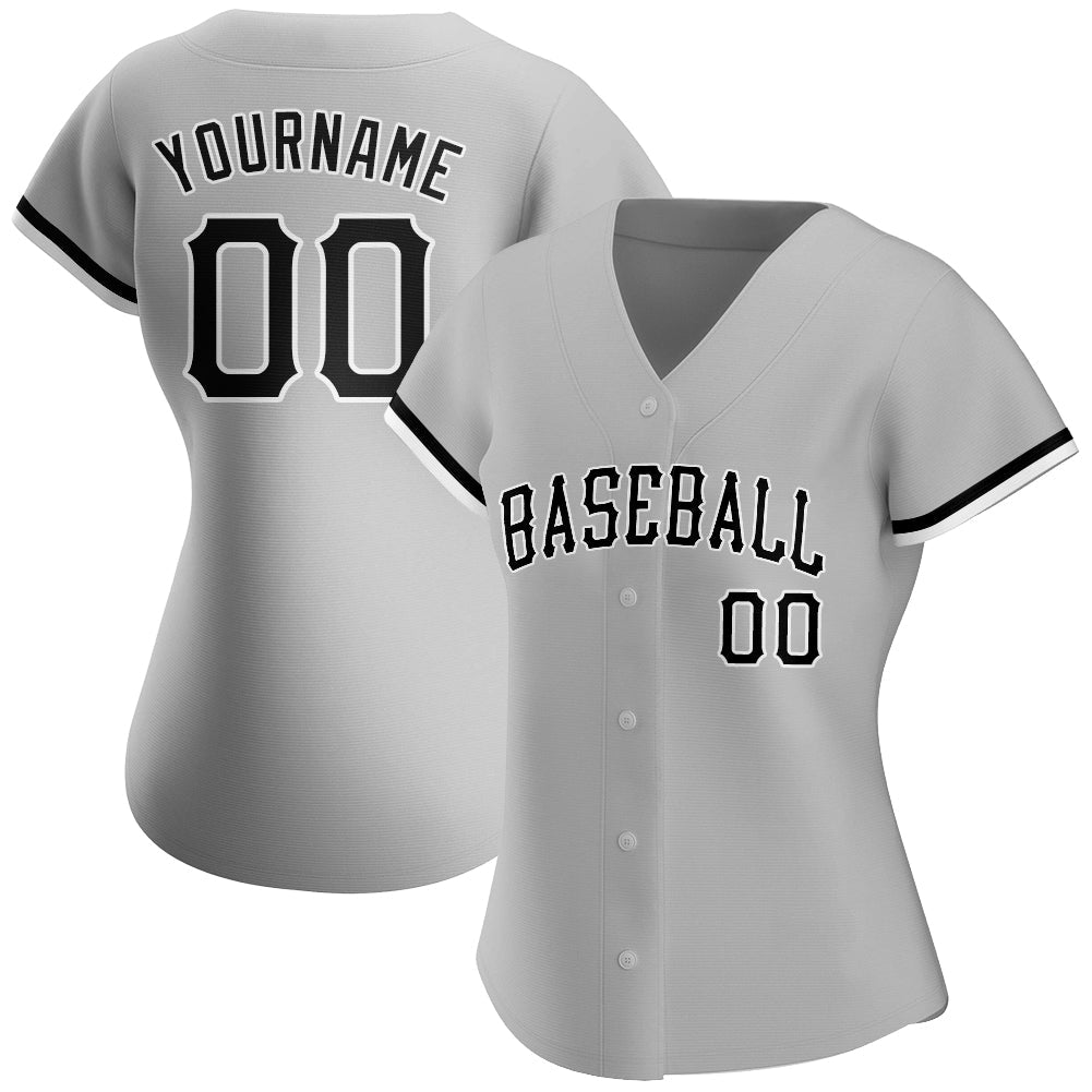 Custom Gray Black-White Authentic Baseball Jersey view 2