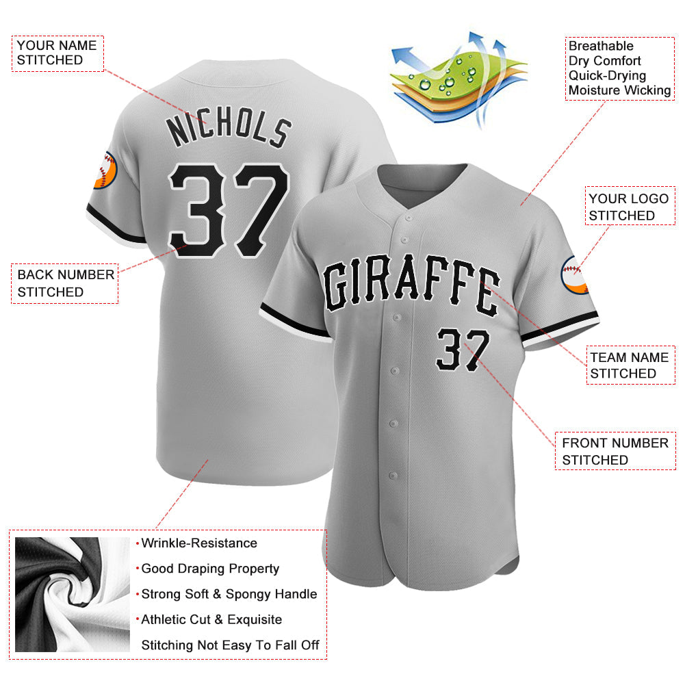 Custom Gray Black-White Authentic Baseball Jersey view 3