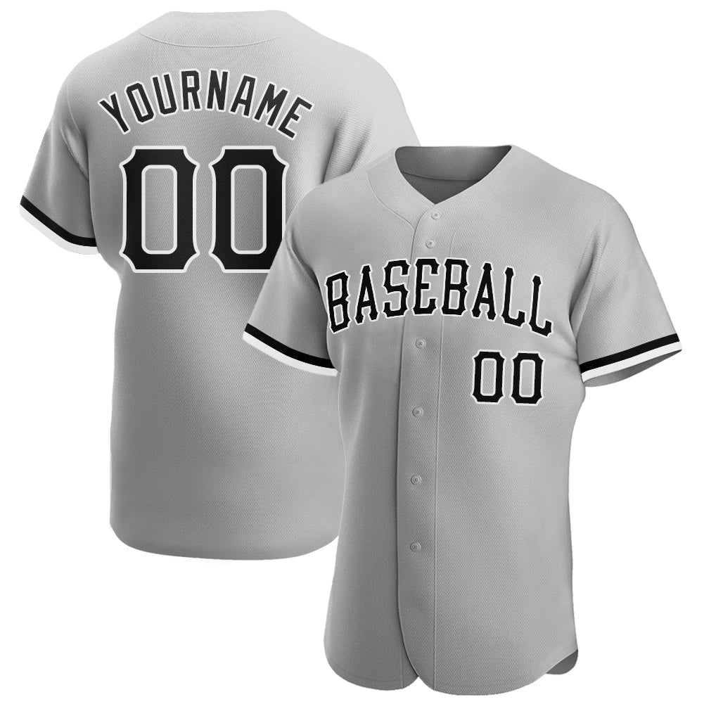 Custom Gray Black-White Authentic Baseball Jersey - Main View