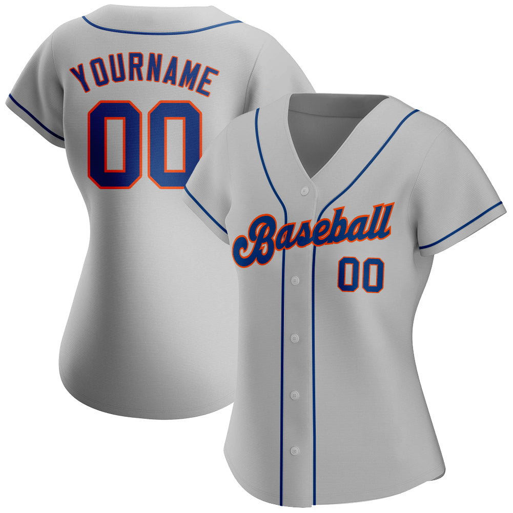 Custom Gray Royal-Orange Authentic Baseball Jersey view 2