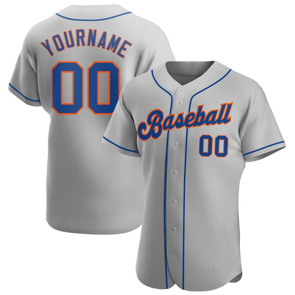 Custom Gray Royal-Orange Authentic Baseball Jersey - Main View