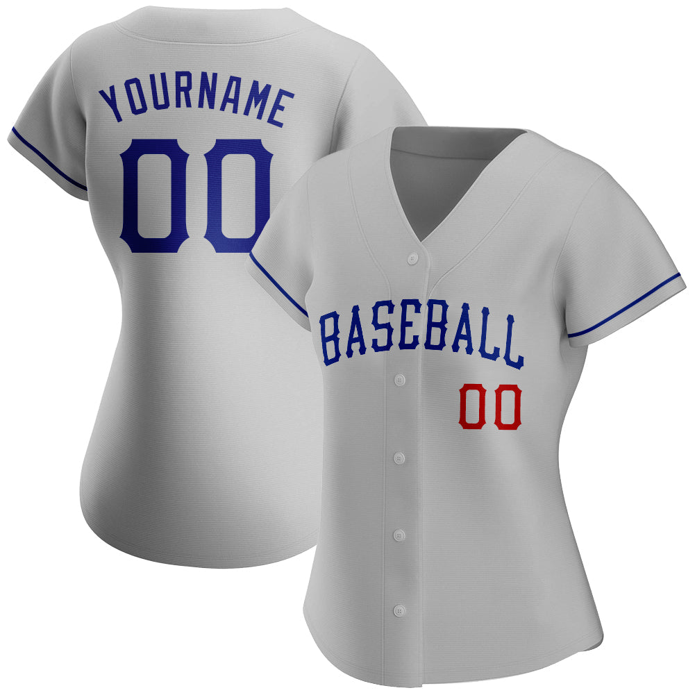 Custom Gray Royal-Red Authentic Baseball Jersey view 2