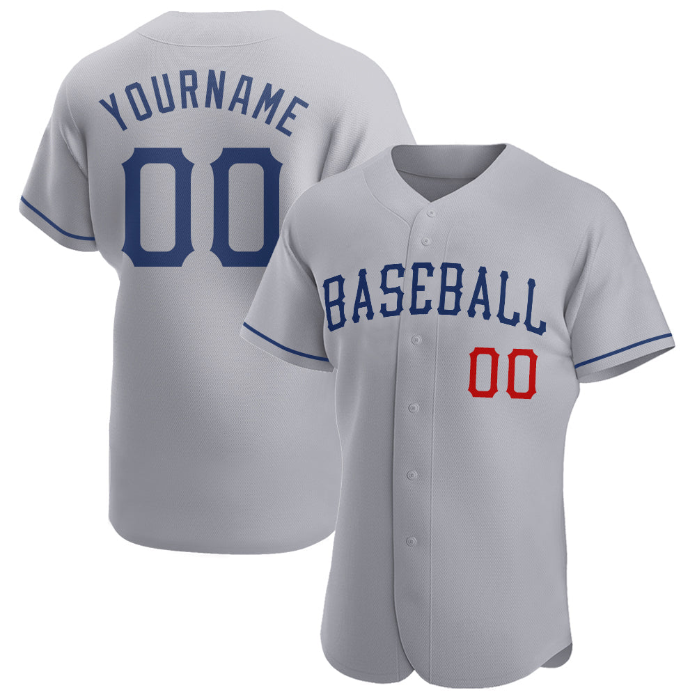 Custom Gray Royal-Red Authentic Baseball Jersey - Main View
