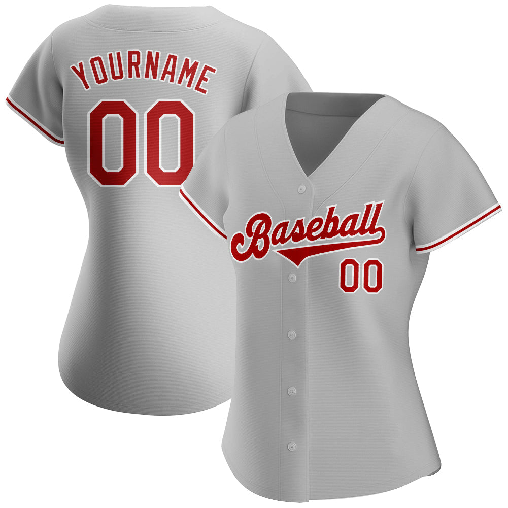 Custom Gray Red-White Authentic Baseball Jersey view 2