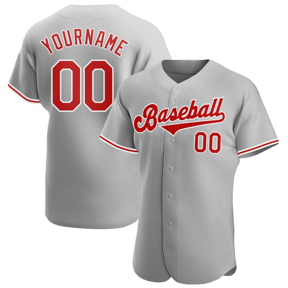 Custom Gray Red-White Authentic Baseball Jersey - Main View