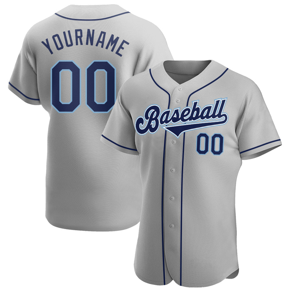 Custom Gray Navy-Powder Blue Authentic Baseball Jersey - Main View