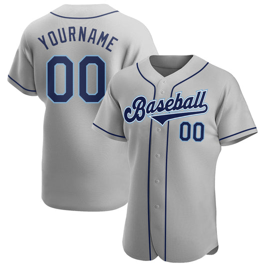 Custom Gray Navy-Powder Blue Authentic Baseball Jersey - Main View
