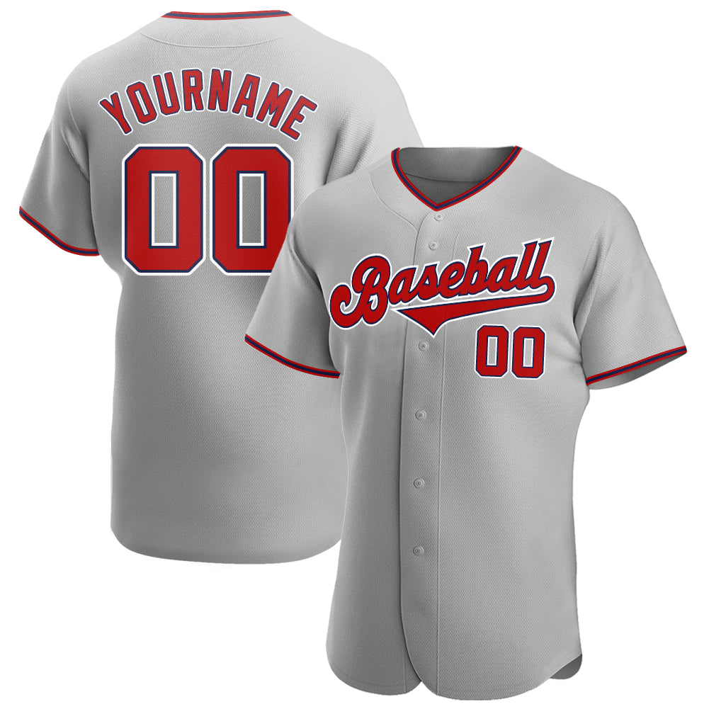 Custom Gray Red-Navy Authentic Baseball Jersey - Main View