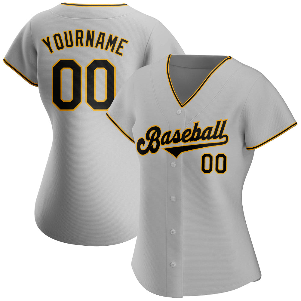 Custom Gray Black-Gold Authentic Baseball Jersey view 2