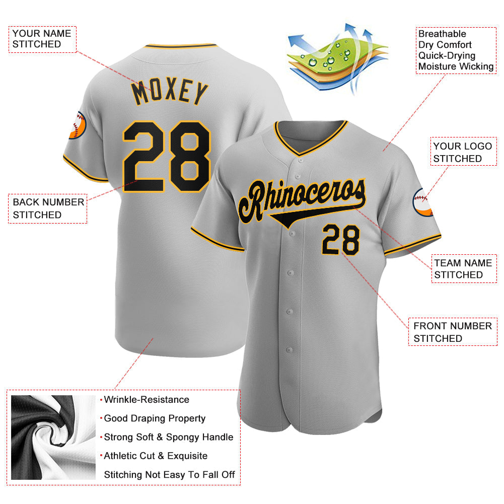 Custom Gray Black-Gold Authentic Baseball Jersey view 3