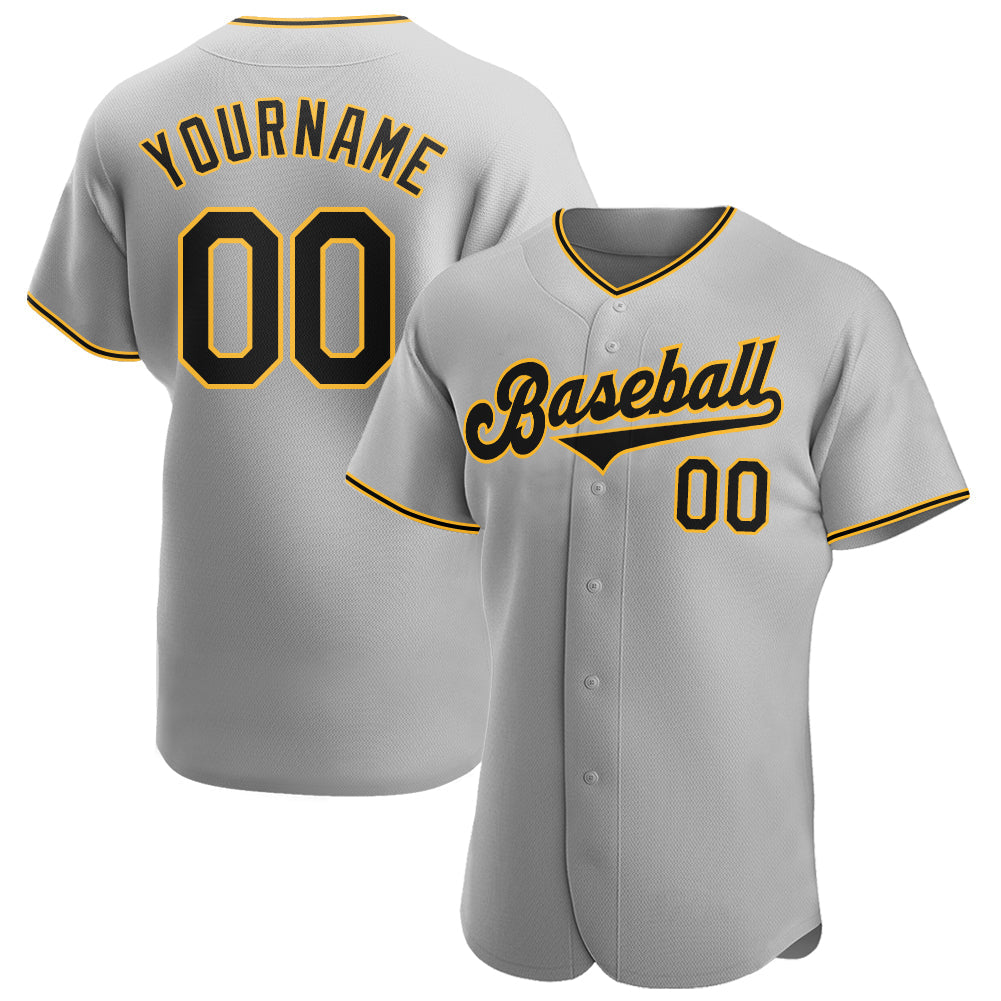 Custom Gray Black-Gold Authentic Baseball Jersey - Main View