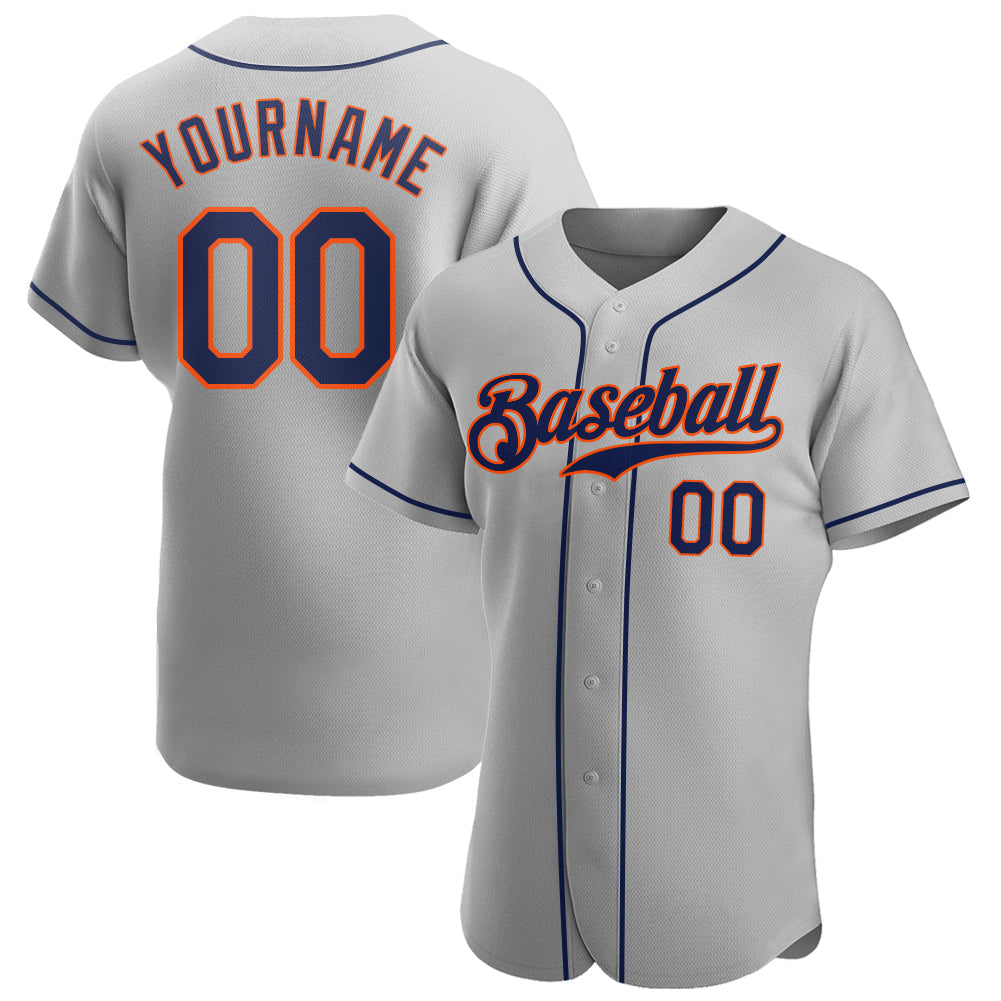 Custom Gray Navy-Orange Authentic Baseball Jersey - Main View