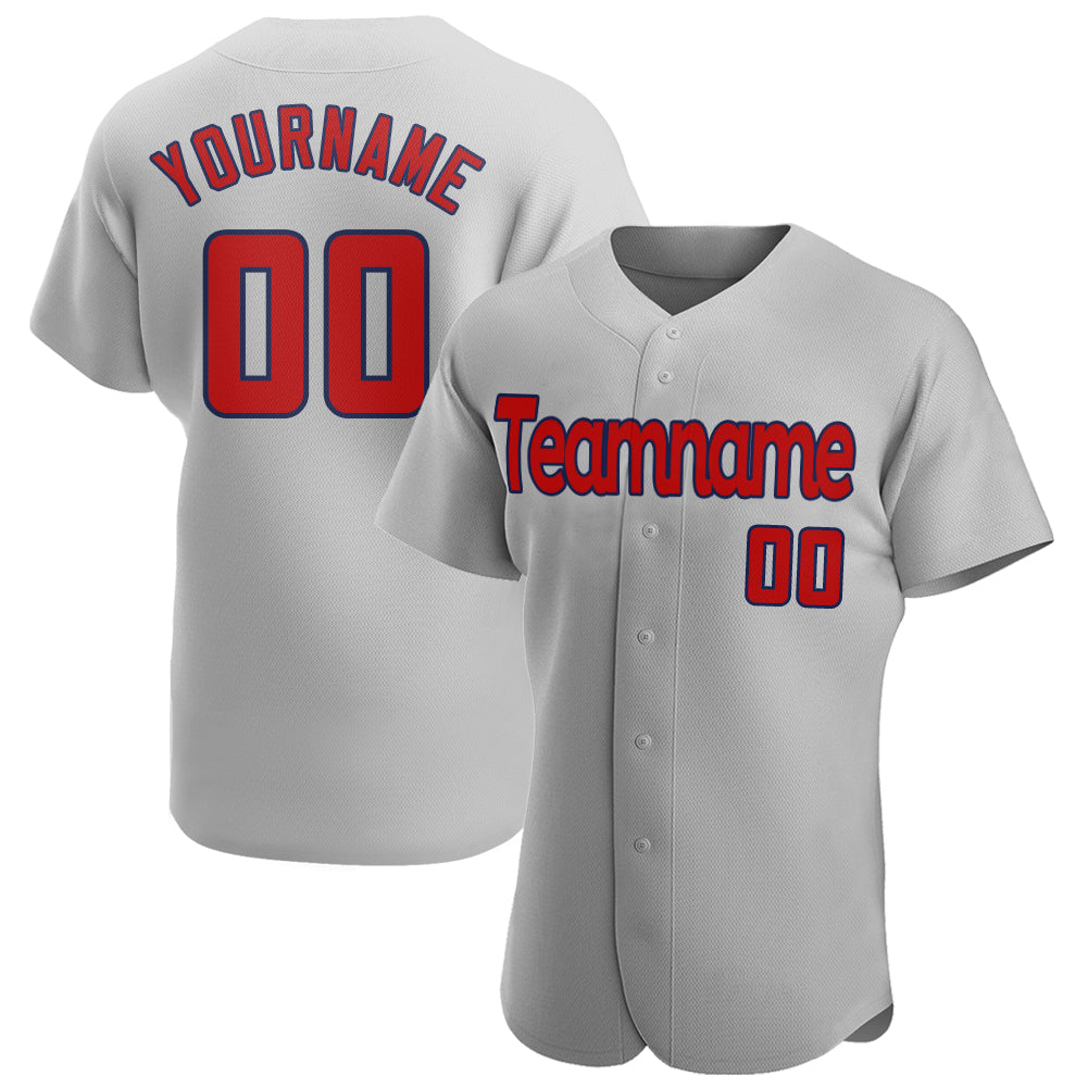 Custom Gray Red-Navy Authentic Baseball Jersey - Main View