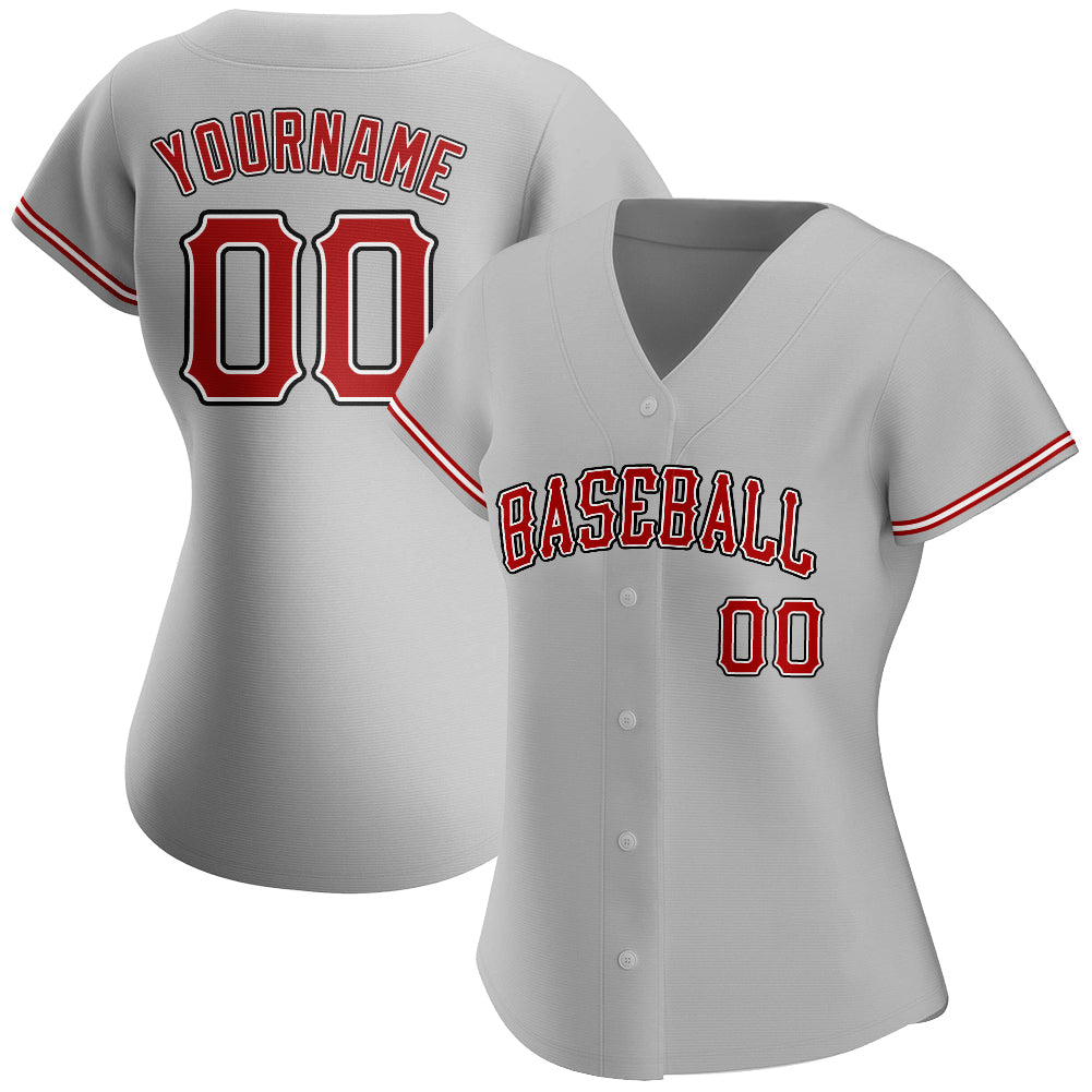 Custom Gray Red-Black Authentic Baseball Jersey view 2