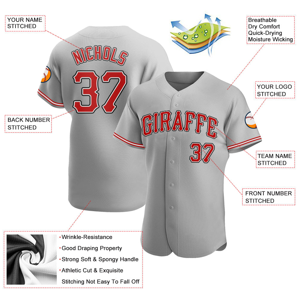 Custom Gray Red-Black Authentic Baseball Jersey view 3