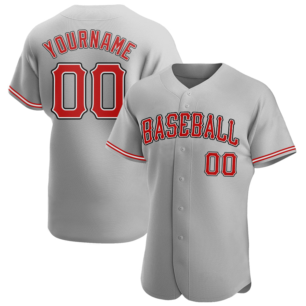 Custom Gray Red-Black Authentic Baseball Jersey - Main View