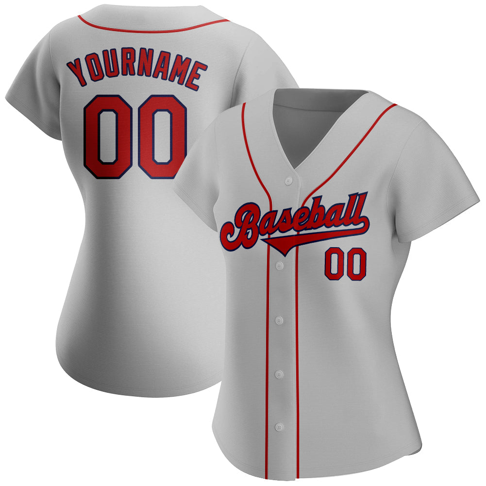 Custom Gray Red-Navy Authentic Baseball Jersey view 2