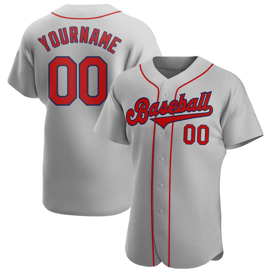 Custom Gray Red-Navy Authentic Baseball Jersey - Main View