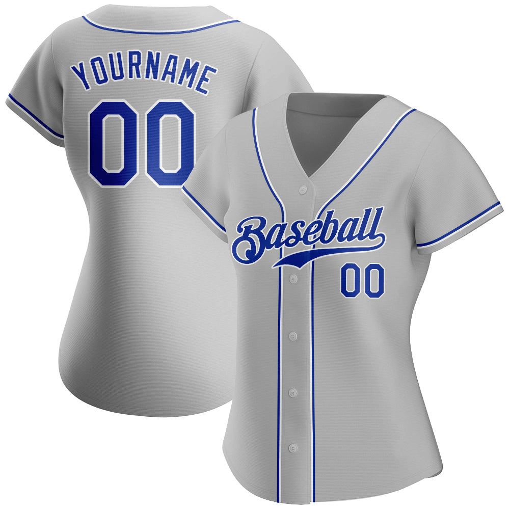 Custom Gray Royal-White Authentic Baseball Jersey view 2