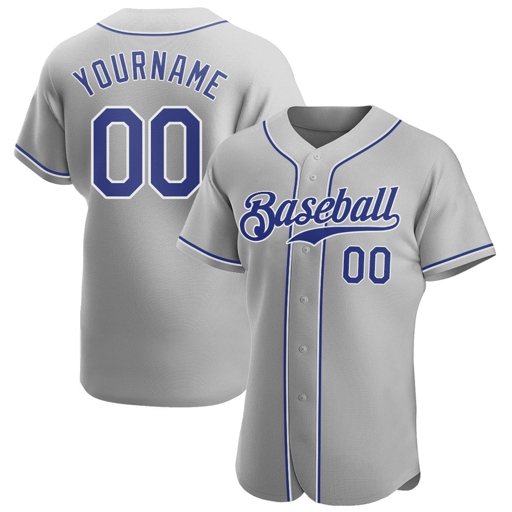 Custom Gray Royal-White Authentic Baseball Jersey - Main View