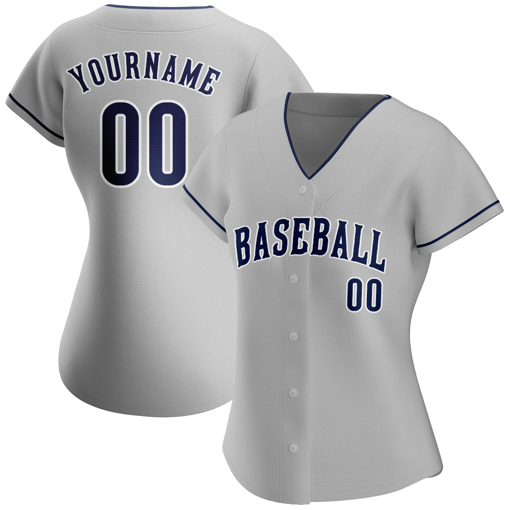 Custom Gray Navy-White Authentic Baseball Jersey view 2