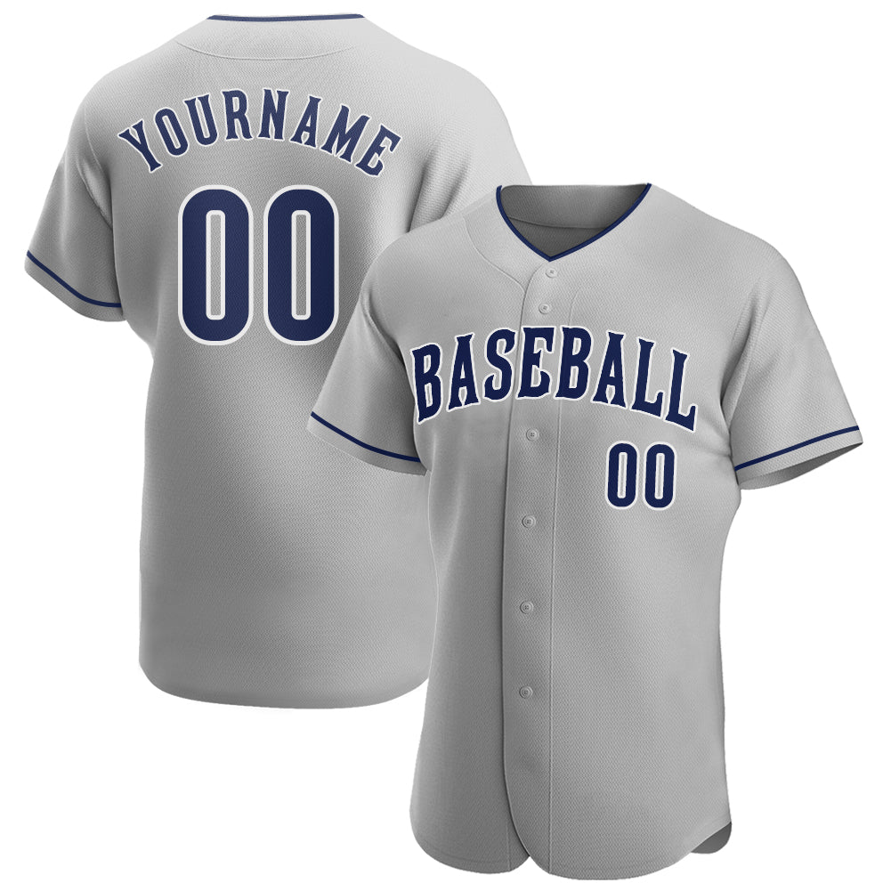 Custom Gray Navy-White Authentic Baseball Jersey - Main View