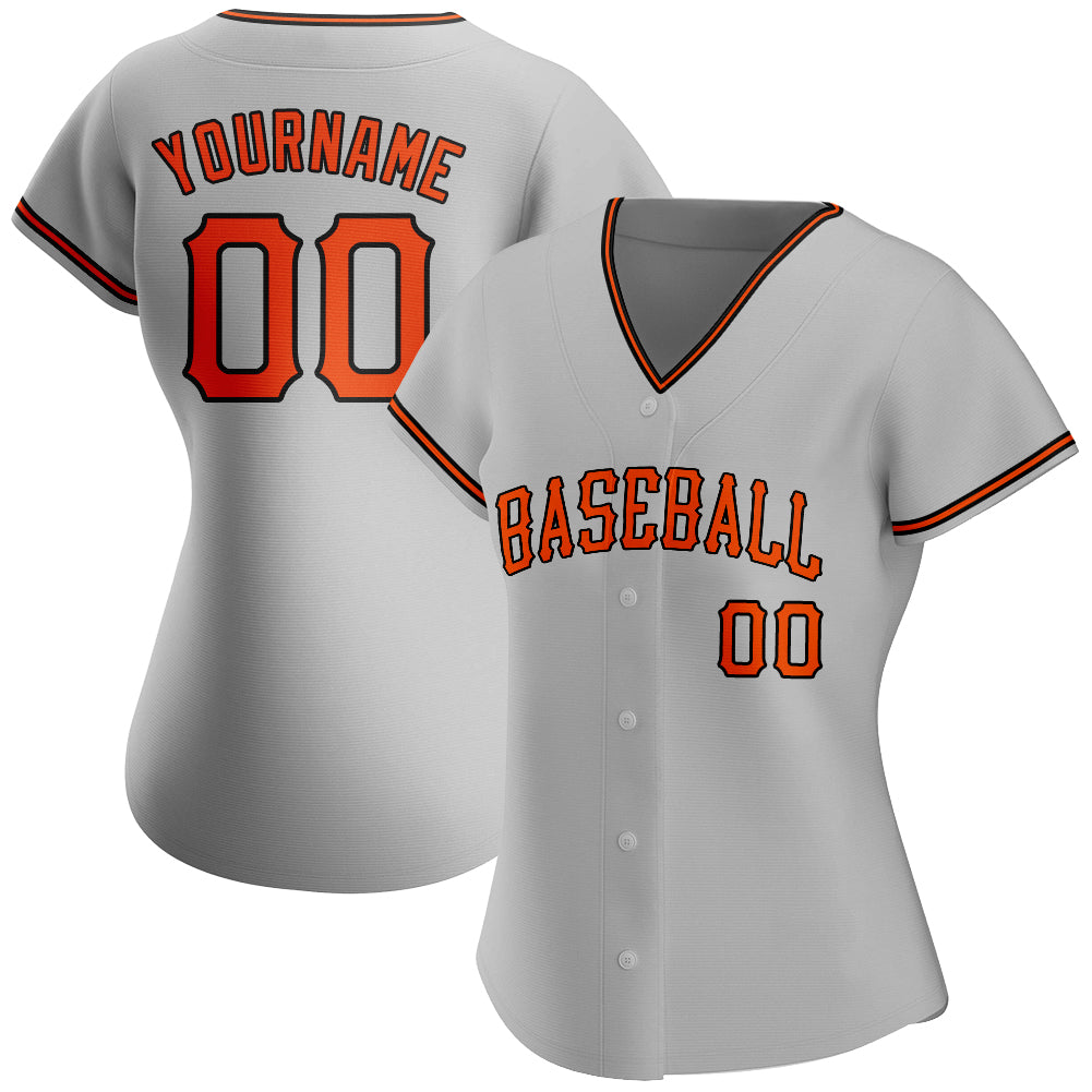 Custom Gray Orange-Black Authentic Baseball Jersey view 2