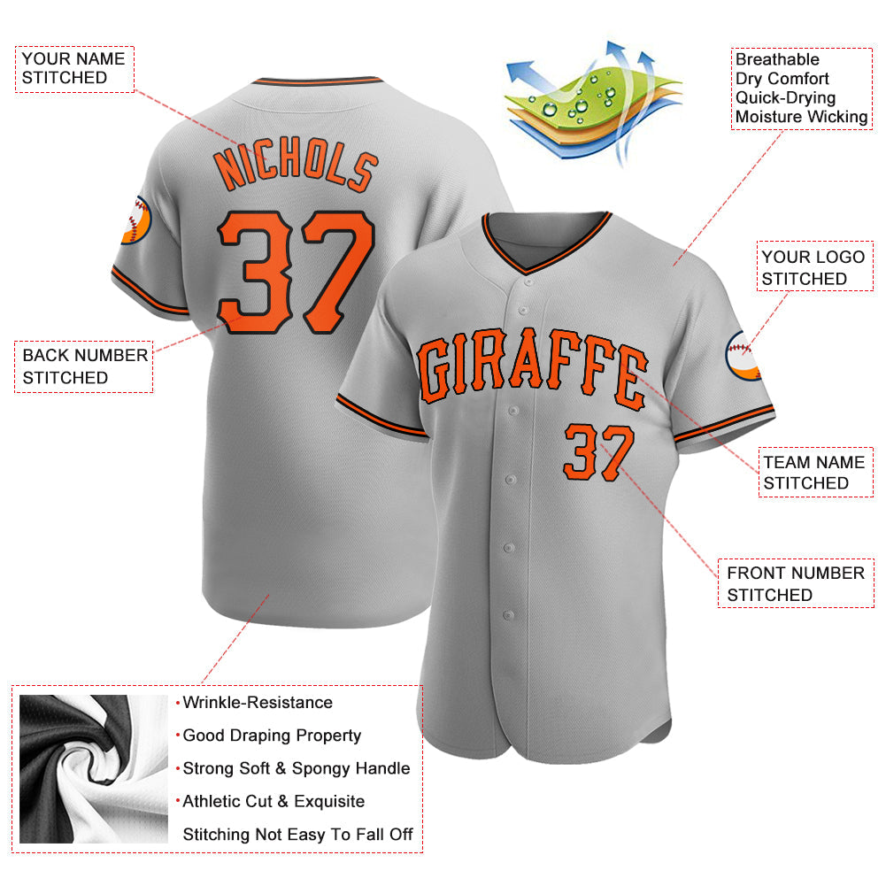 Custom Gray Orange-Black Authentic Baseball Jersey view 3