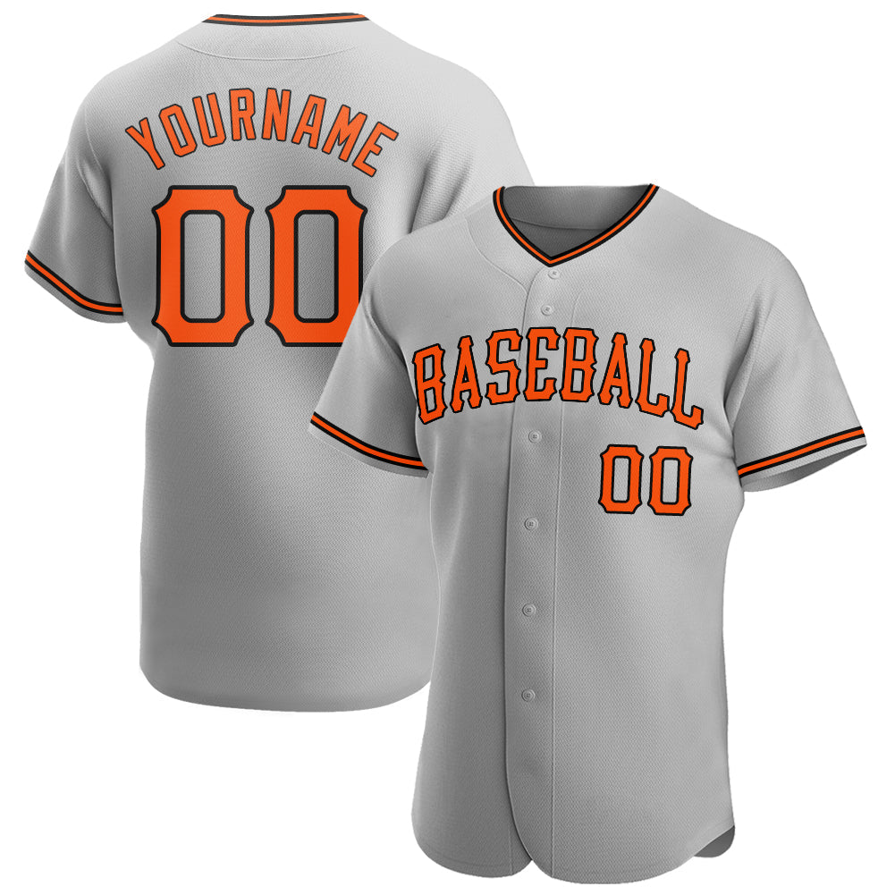 Custom Gray Orange-Black Authentic Baseball Jersey - Main View