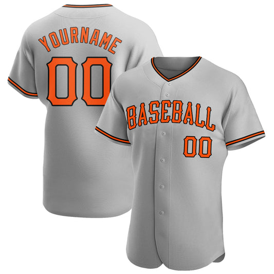 Custom Gray Orange-Black Authentic Baseball Jersey - Main View