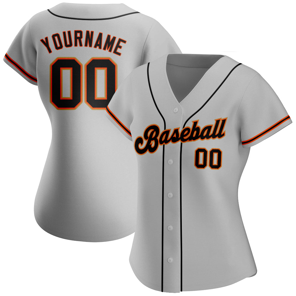 Custom Gray Black-Orange Authentic Baseball Jersey view 2