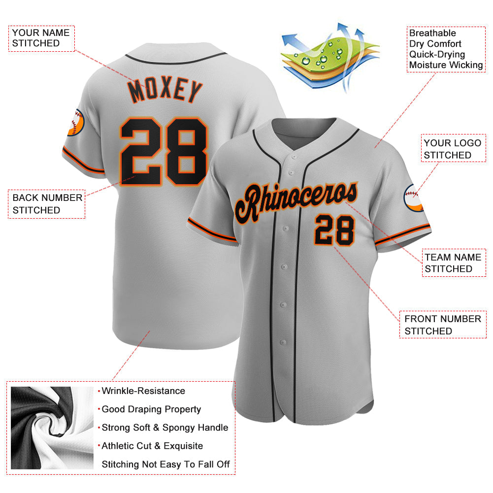 Custom Gray Black-Orange Authentic Baseball Jersey view 3