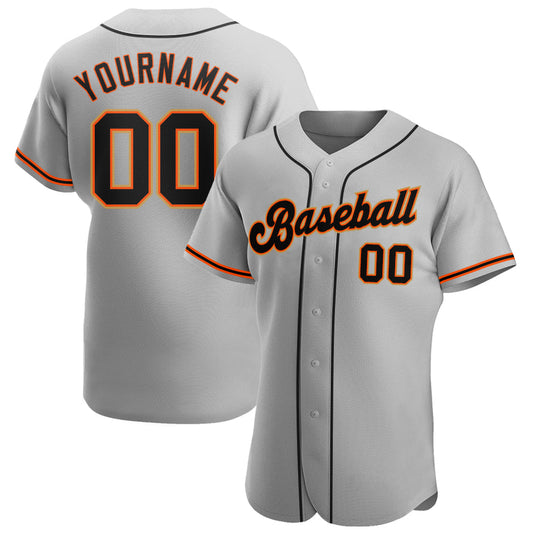 Custom Gray Black-Orange Authentic Baseball Jersey - Main View