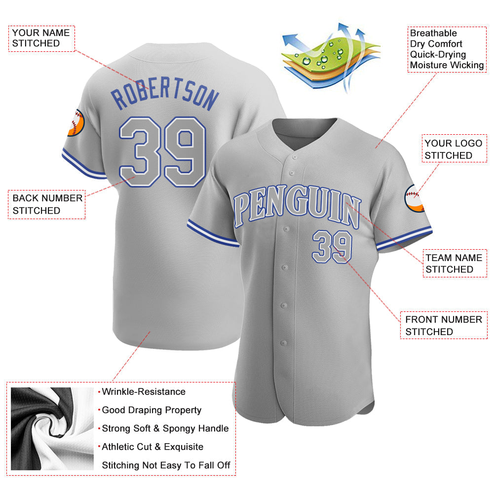 Custom Gray Gray Royal Authentic Baseball Jersey view 4
